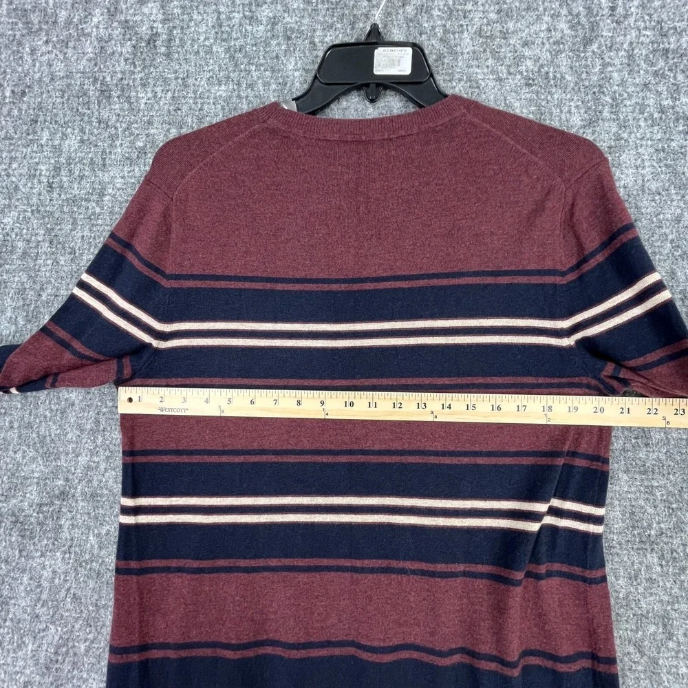 Banana Republic L Maroon Navy Striped Sweater‎ Cotton Nylon Crewneck Classic Fit
